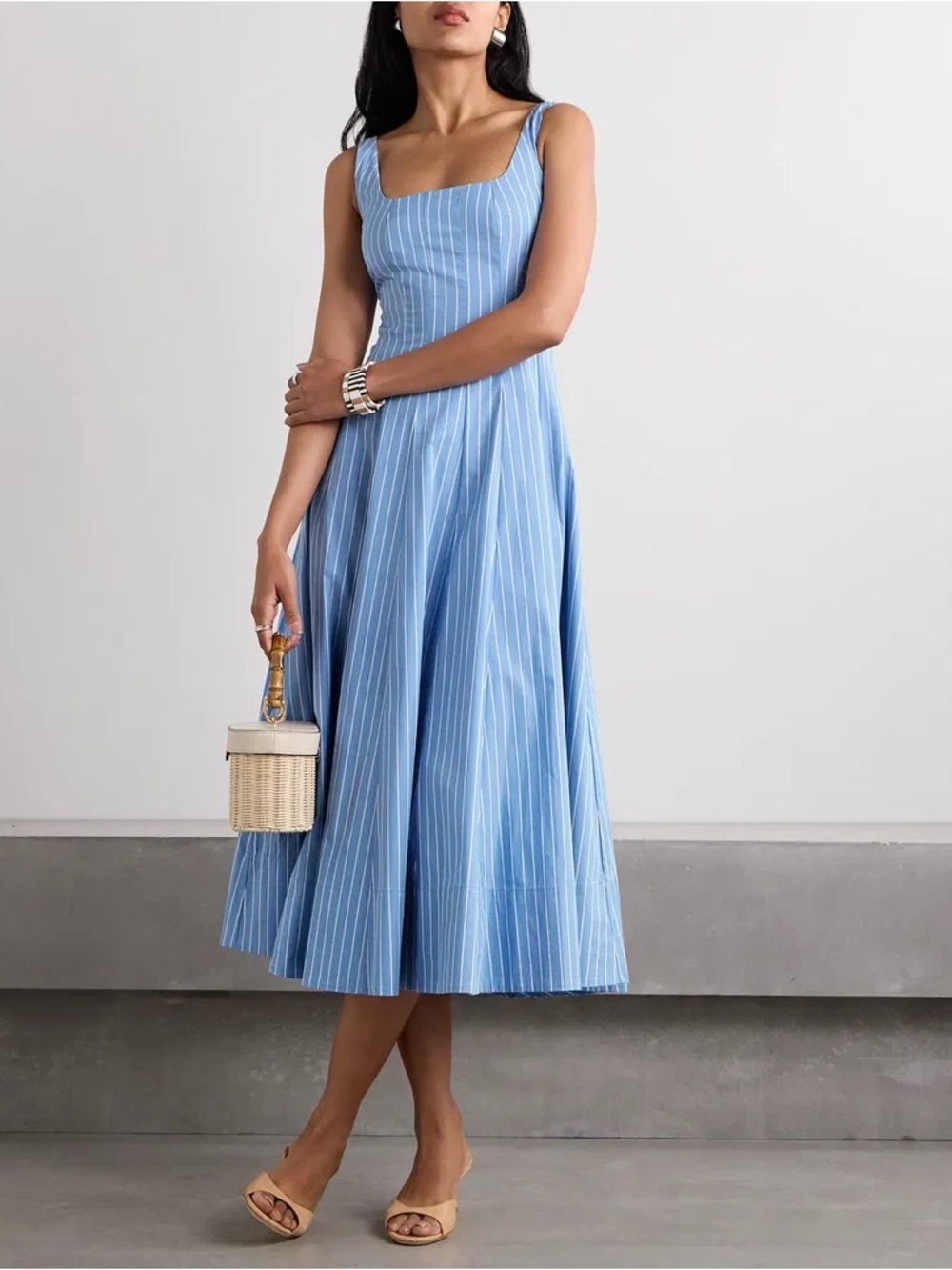 NWT Staud blue pinstripe maxi Wells dress